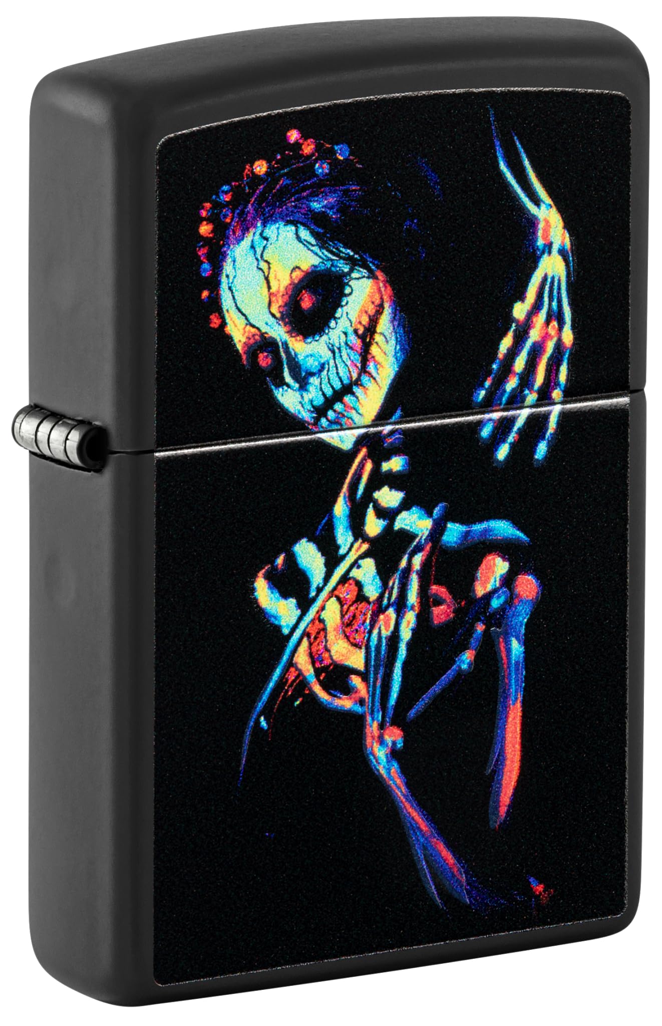Zippo Windproof Lighter, UV Skeleton Design – Matt Black, Black Light – Refillable, Reusable, Windproof Design – Comes in Gift Box – Made in USA