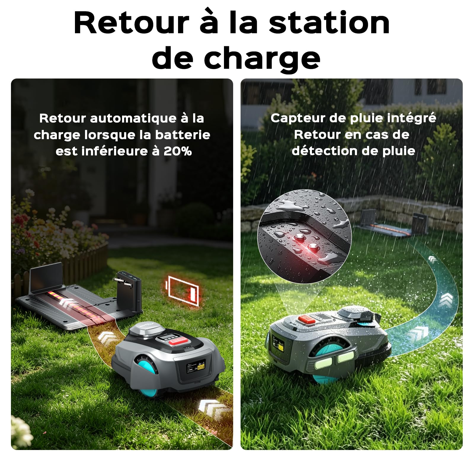 YARDCARE N1600PRO Robot Tondeuse sans câble périphérique, jusqu'à 1600 m², Navigation RTK et Vision IA, détection de Plus de 300 Obstacles, Tonte en U, APP Gestion Multi-Zones et Hauteur 20–60 mm
