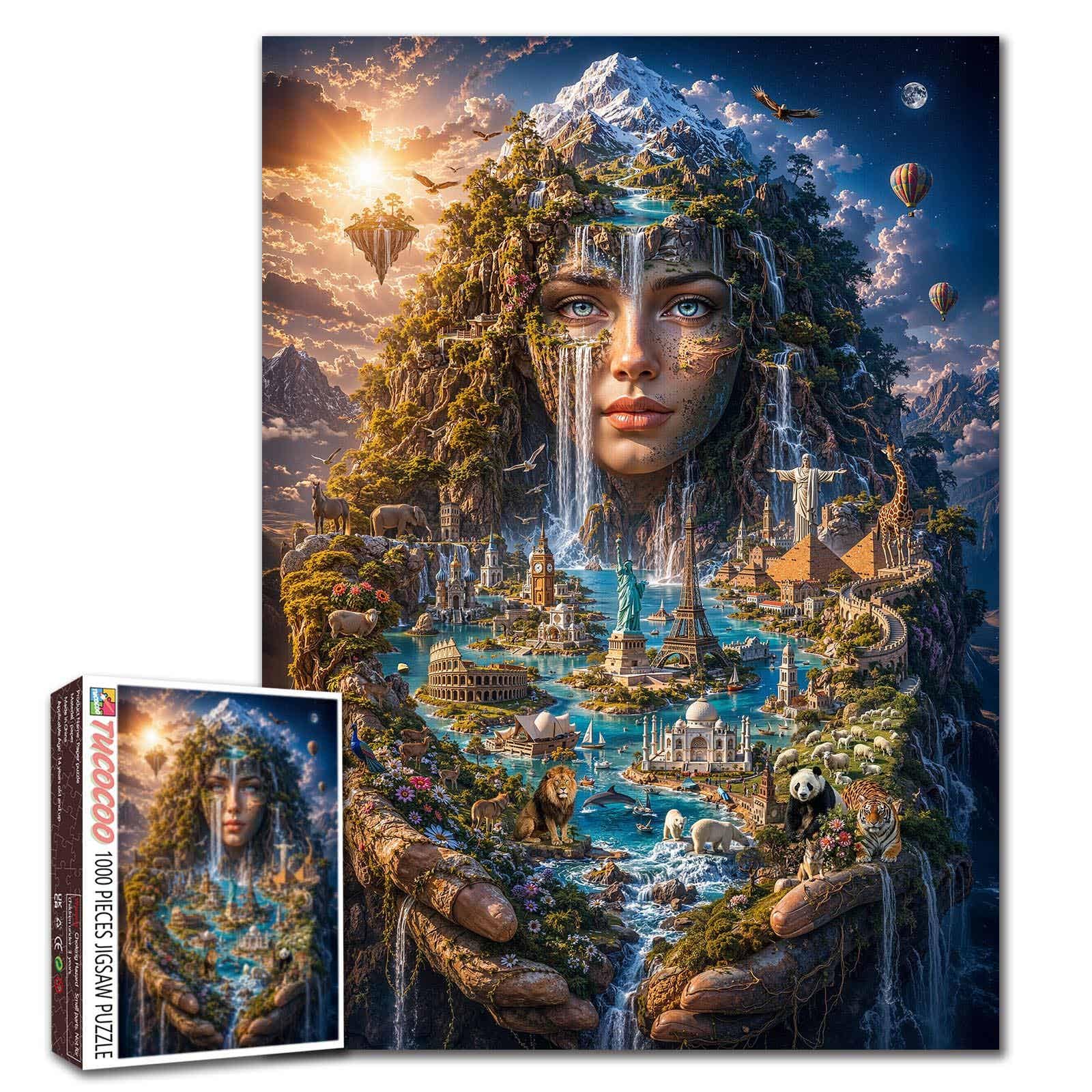 Fantasy Jigsaw Puzzle 1000 Pieces for Adults World Landmarks Puzzle Nature Goddess Puzzle Scenic Nature Puzzle Visionary Art Gift Perfect for Families Party Game — image 1