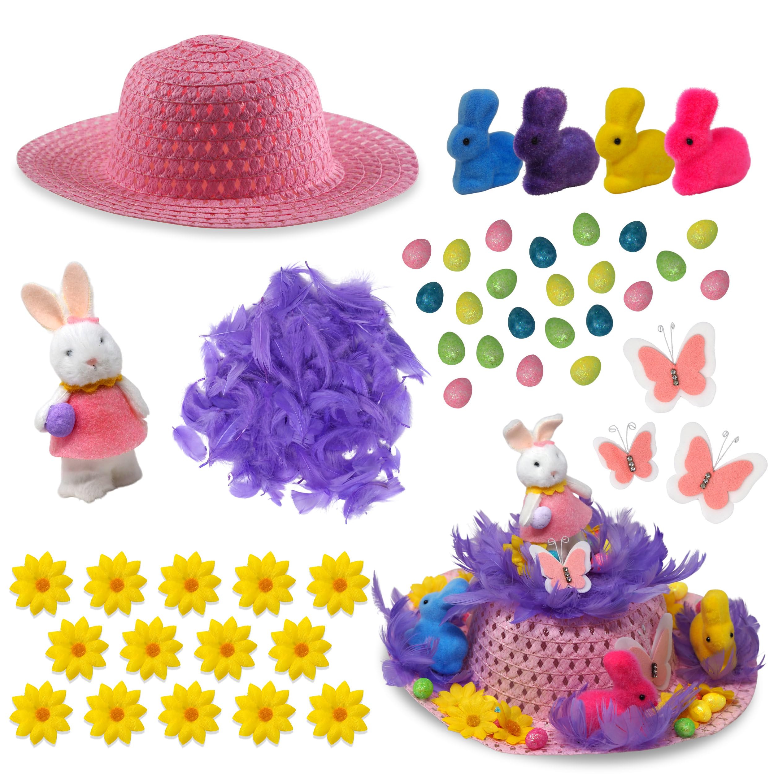 Blue Whale Gifts Girls Pink Make Your Own Cute Easter Bonnet Hat Complete Kit - Bunny