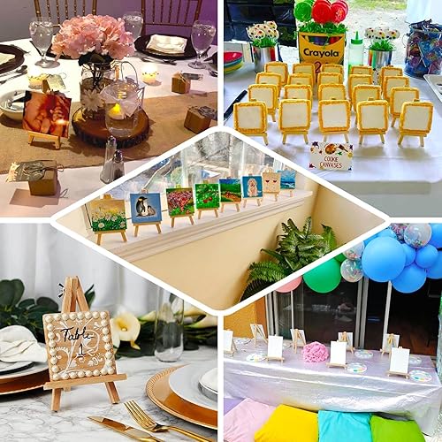 Miniatura 5 de Efavormart - Paquete de 10 soportes de caballete de madera natural de 5 pulgadas para colocar tarjetas de mesa