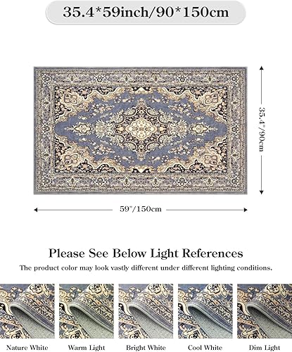 Miniatura 2 de Lahome Alfombras de entrada pequeñas de 3 x 5 pies, alfombras de baño antideslizantes, lavables, tradicionales con borde antideslizante, alfombras