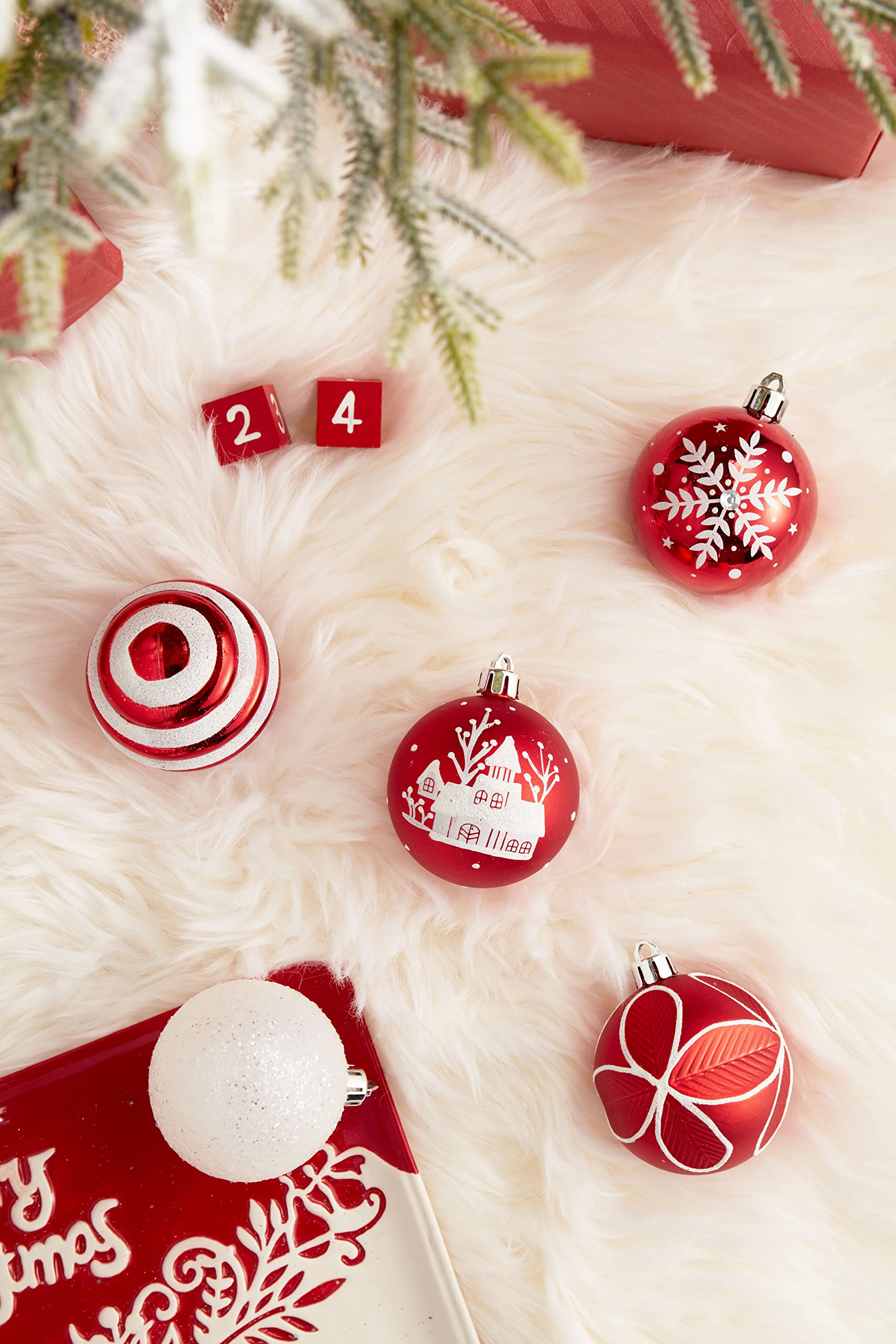 Bolas De Navidad Rojas Y Blancas Irrompibles - Juego De 12 Adornos Para árbol Interior/exterior