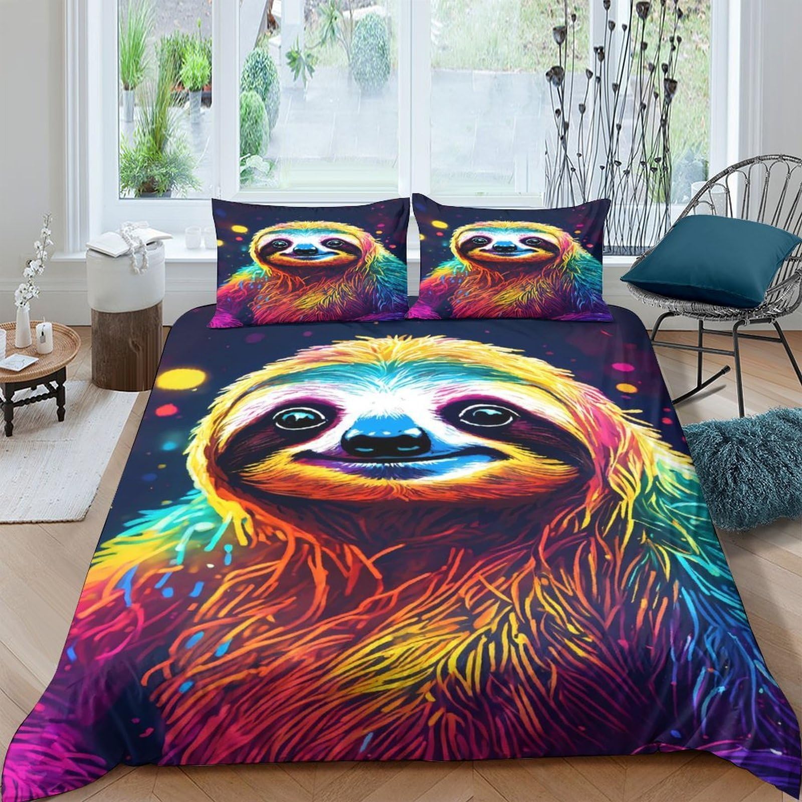 Ctjqhvkz Style-6 3D Printed Colorful Sloth Fitted Sheet Microfiber Soft Anti-Slip Vibrant Animal Bed Sheet For Bedroom Guest Room Single（135X200cm）