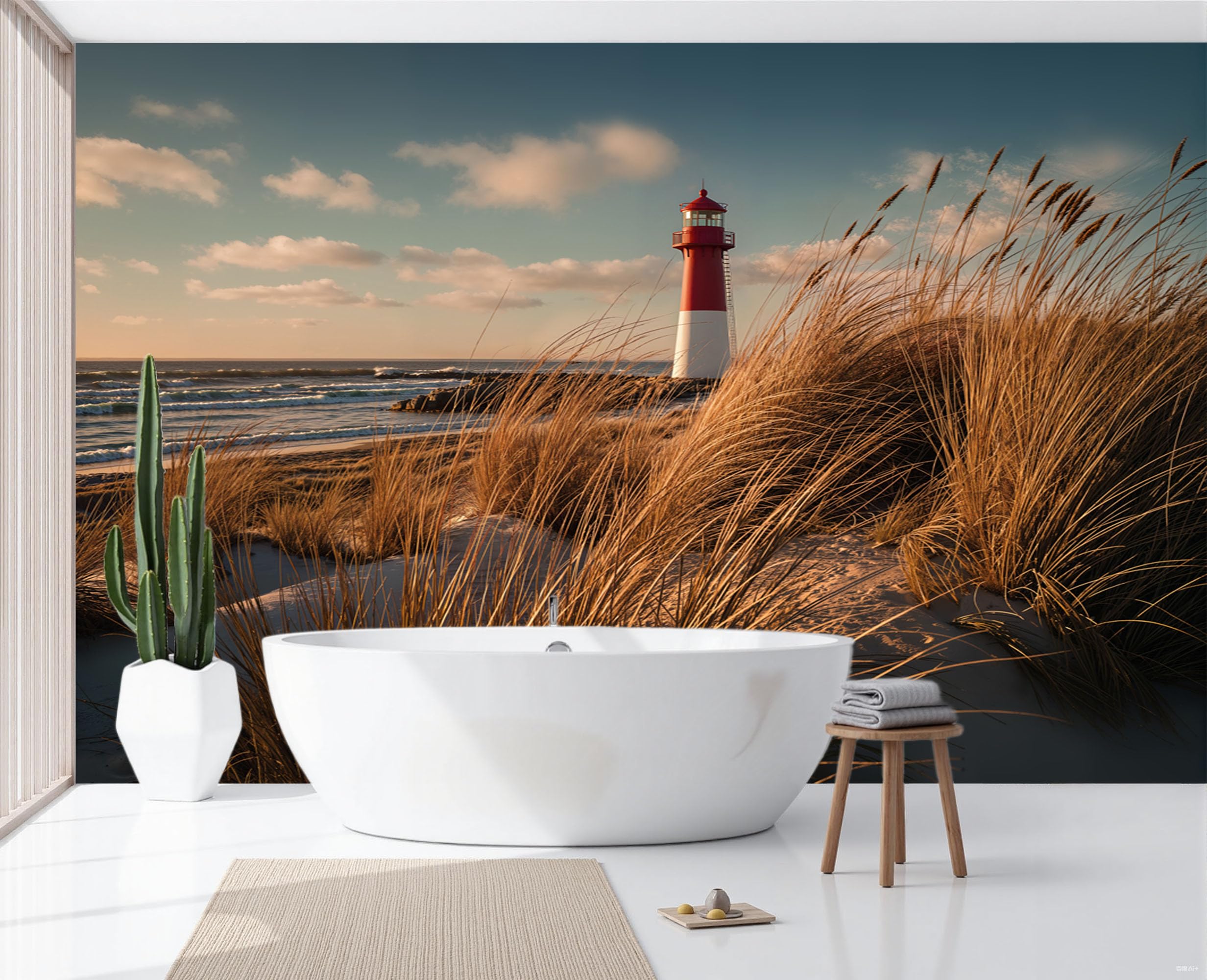 Papier peint soie dunes et phares pour une chambre parentale esprit bord de mer