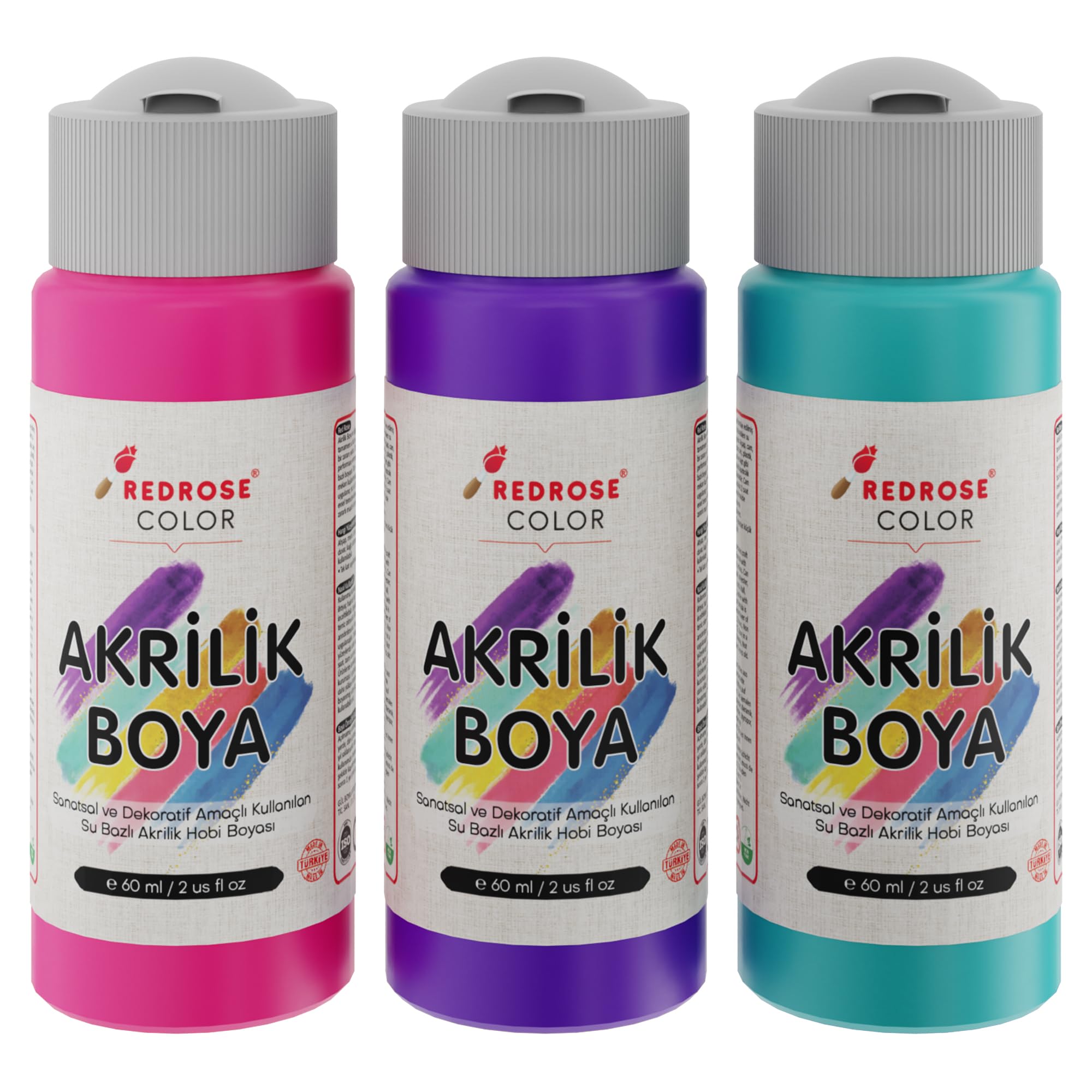 Red Rose Mor, Fuşya, Turkuaz Akrilik Boya 3'lü Set 3x60 ml