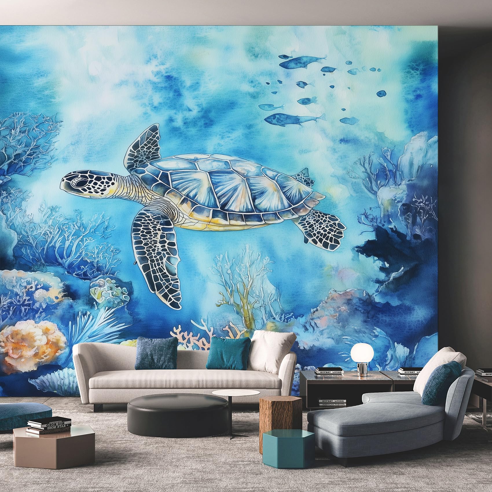 Papier peint panoramique tortue pour évader votre esprit au salon