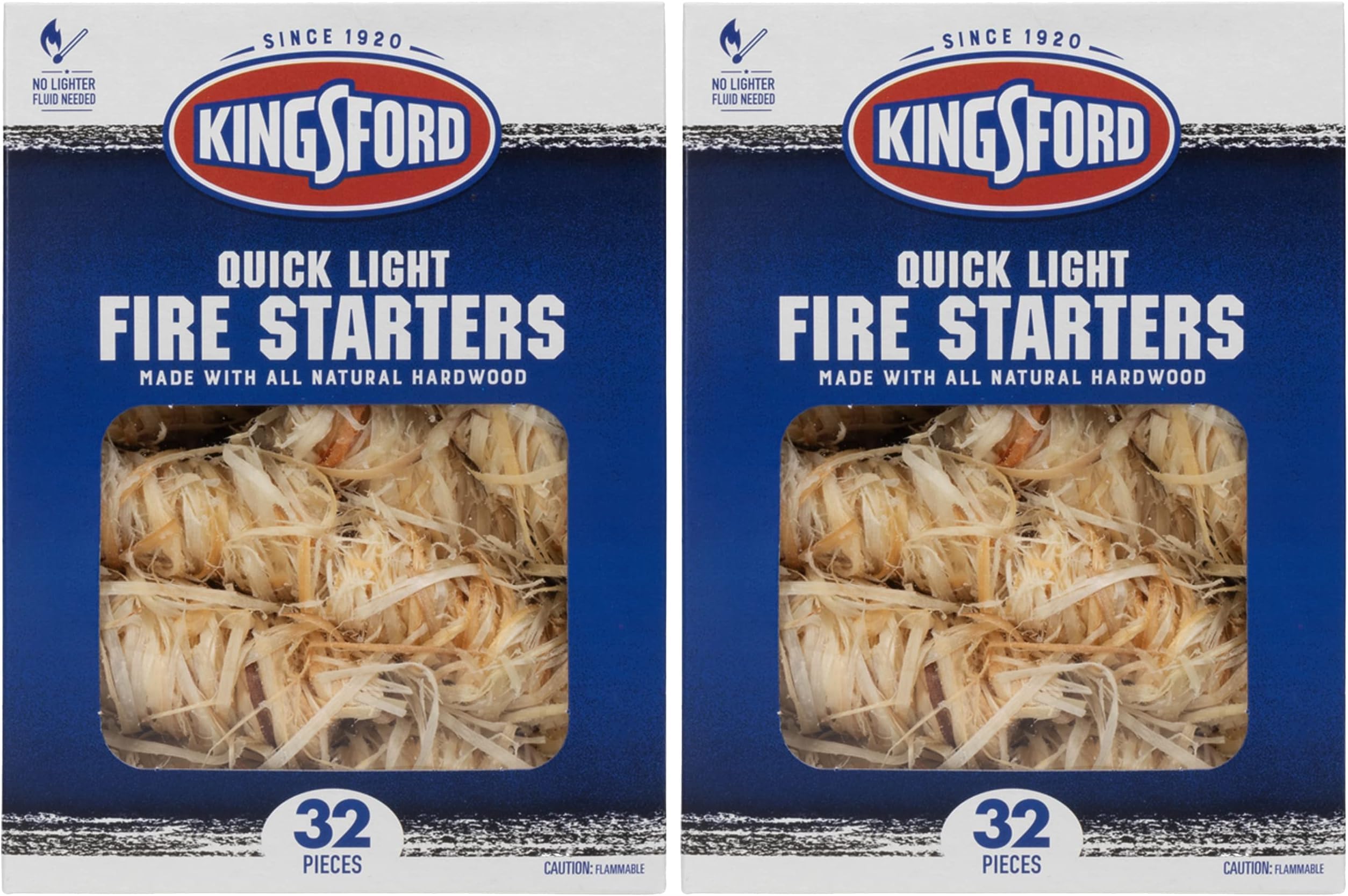 Kingsford Quick Light Fire Starters | Wooden Fire Starters Made with All Natural Hardwood for Grilling, Campfires, & Outdoor Fireplaces | 32 Count Fire Starter Rolls (Pack of 2)