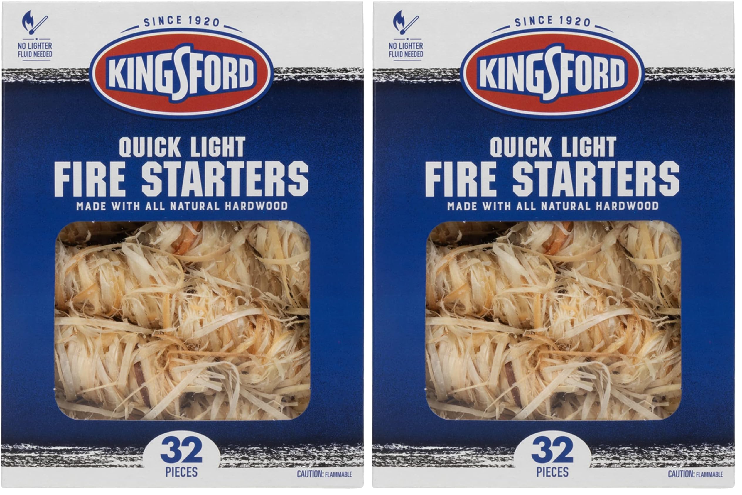Kingsford Quick Light Fire Starters | Wooden Fire Starters Made with All Natural Hardwood for Grilling, Campfires, & Outdoor Fireplaces | 32 Count Fire Starter Rolls (Pack of 2)