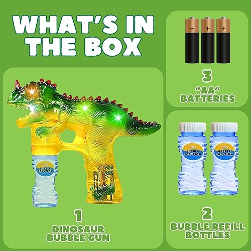 Miniatura 2 de Haktoys Jurassic - Burbujero con forma de dinosaurio con luz  Juguete Bubble Blaster para niños fiestas  LED intermitentes botella de recarga