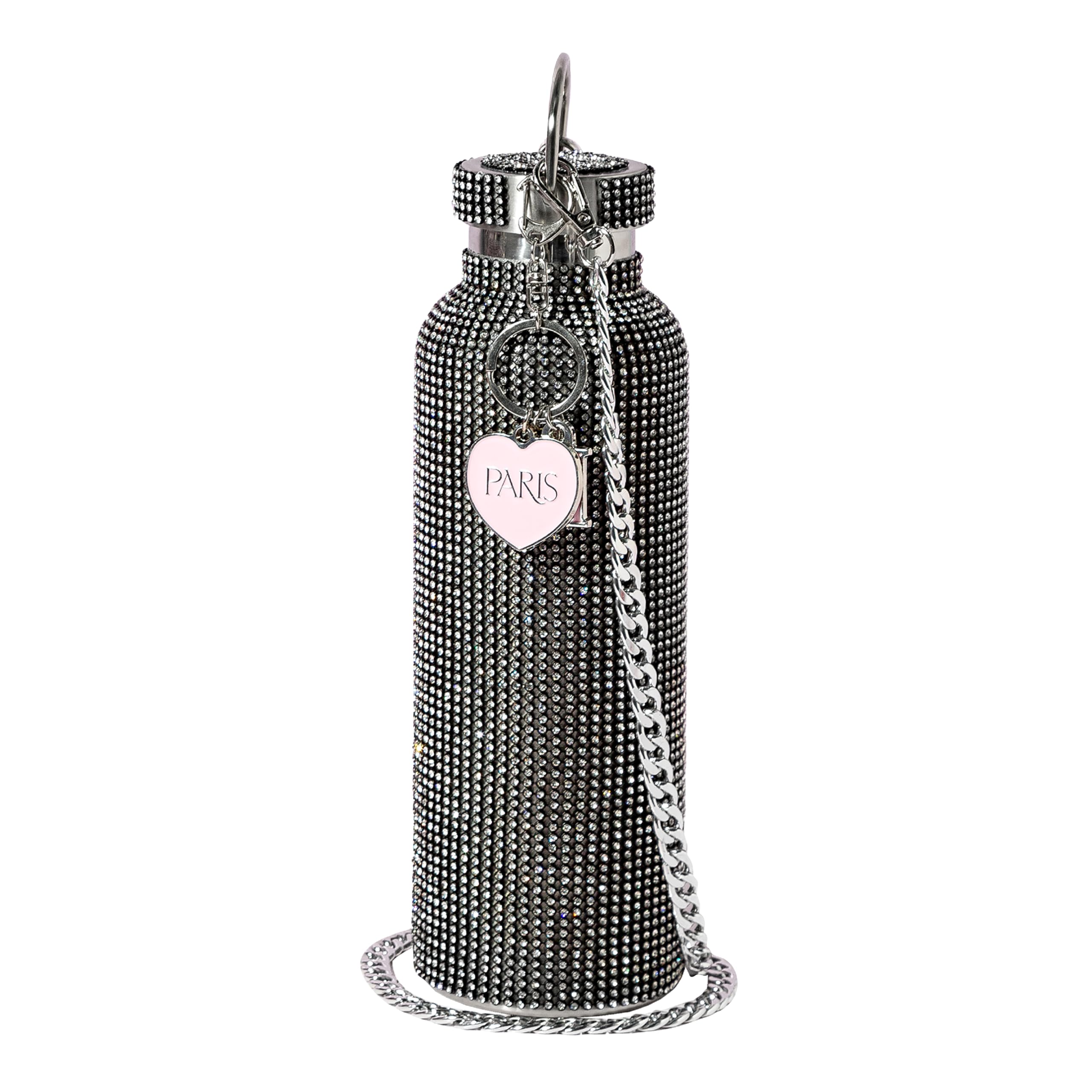 Paris Hilton Black Glitter Water Bottle 750ml, Stainless Steel Body