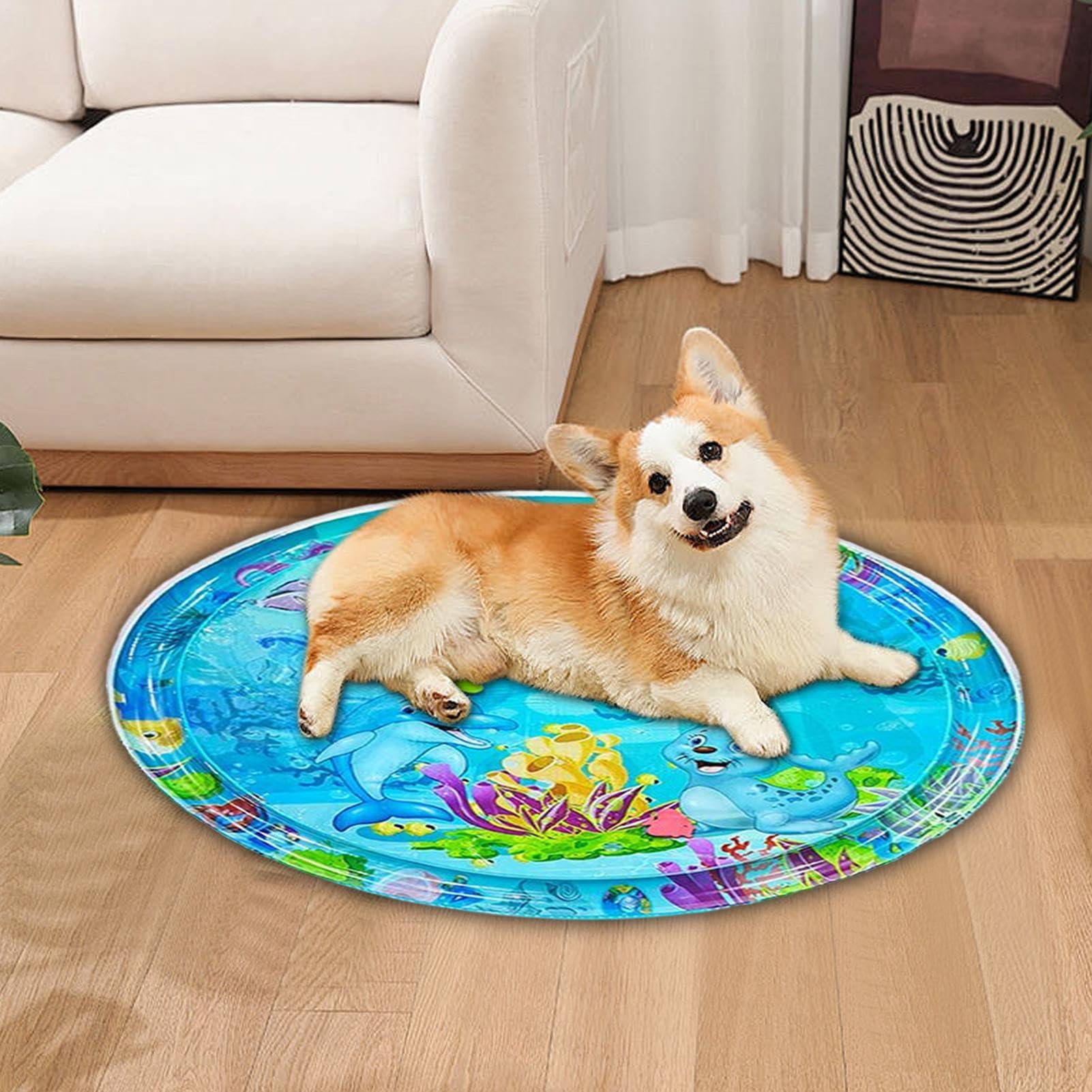 Feng Shui， Mata wodna dla kota, sensoryczna mata wodna dla kotów, zabawki interaktywne z pompką powietrzną, nadmuchiwane artykuły dla zwierząt Podkładka chłodząca dla niemowląt Dzieci Na świeżym