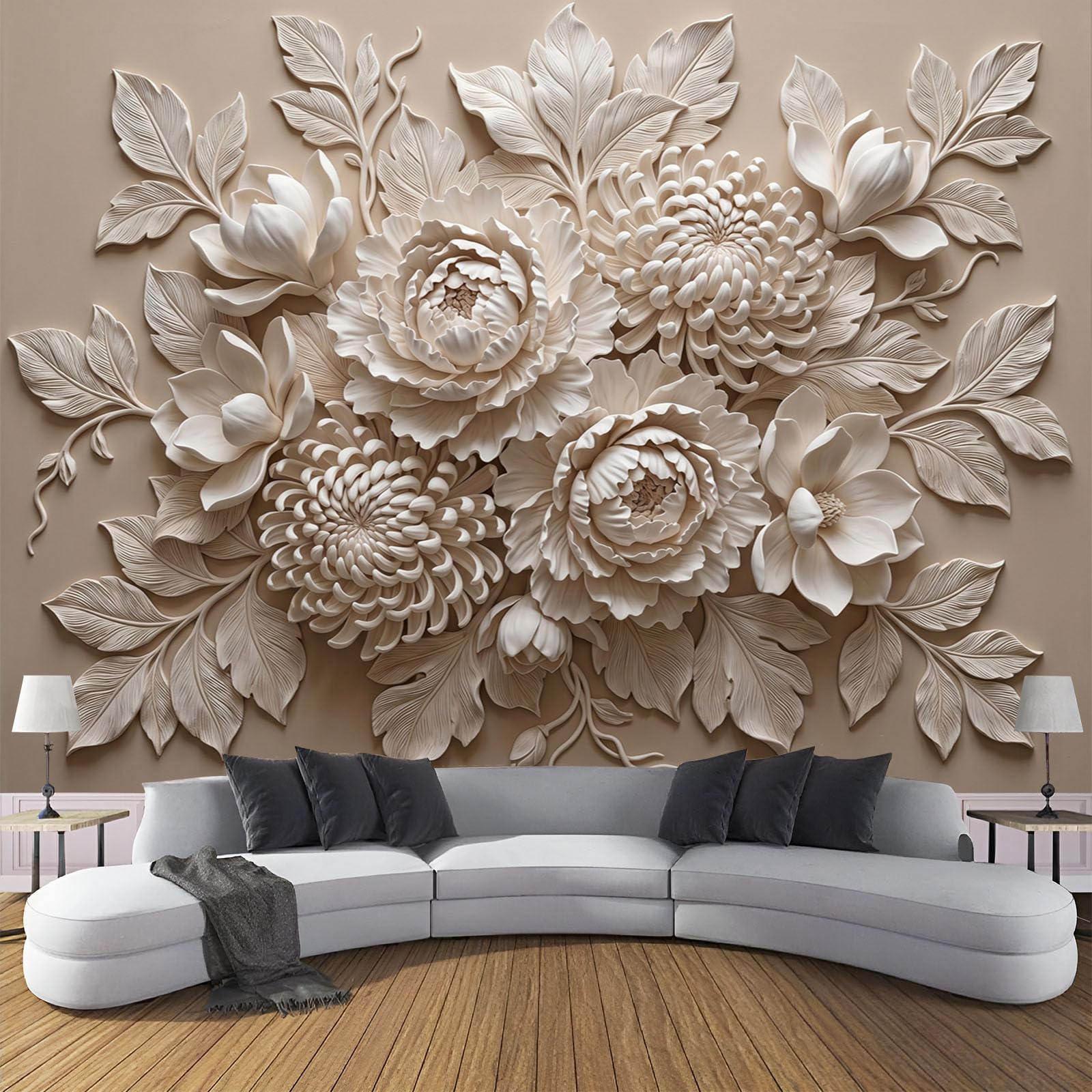 Papier peint pivoines élégantes pour créer un salon cosy et moderne