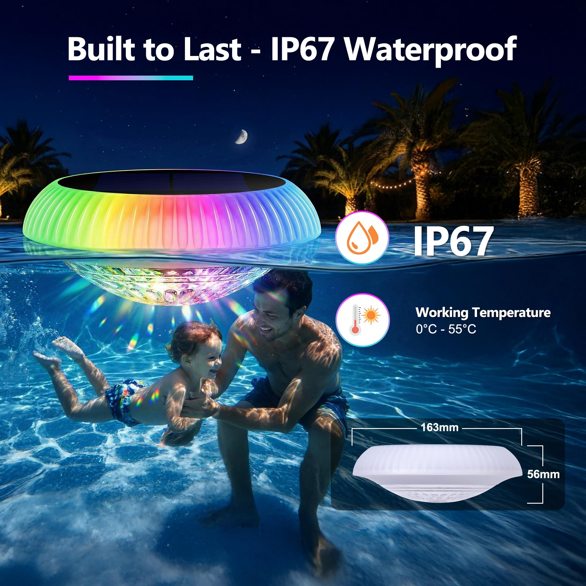 Poolbeleuchtung Außen Solar, RGB LED Solar Schwimmende Pool Licht mit Fernbedienung Unterwasser Teichbeleuchtung Wasserdicht Solarlampen für Whirlpool Schwimmbad Brunnen Teich Badewanne Party Deko