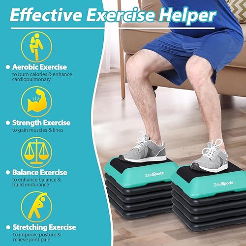 Miniatura 9 de ZENY Plataforma aeróbica de paso aeróbico de 16 x 16 pulgadas de alto con 4 elevadores, entrenamiento de ejercicio, equipo de gimnasio en casa,