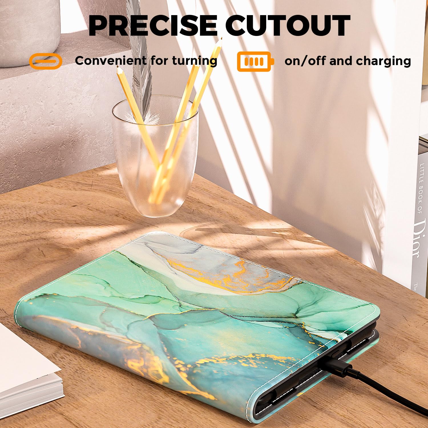 VORI Stand Case für Kindle Paperwhite (11th Generation-2021) und Kindle Paperwhite Signature Edition, PU Leder Hülle Smart Schutzhülle mit Auto Wake/Sleep und Handschlaufe, Smaragd Marmor