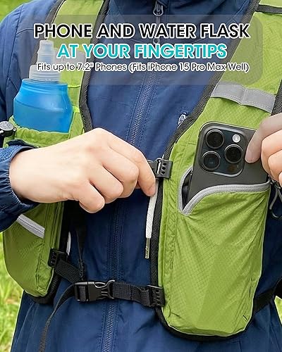 Miniatura 2 de Mochila de senderismo pequeña con soporte frontal para teléfono, mochila plegable con correa de pecho y cintura, Amarillo paja, Pequeño, Mochilas