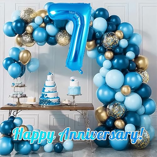 Miniatura 6 de Globo azul del número 7 de 40 pulgadas, globos grandes de aluminio con helio, globos gigantes gigantes de Mylar número 7 para fiestas de cumpleaños