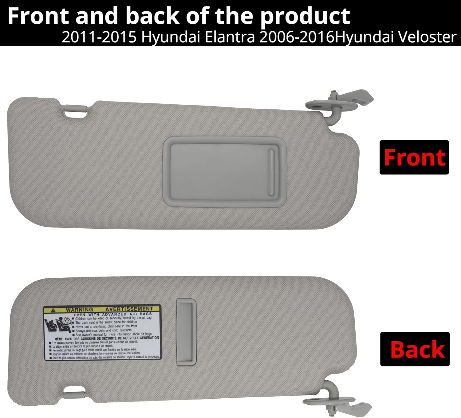 Sun Visor Fits for Hyundai Elantra 2011-2015 (NOT fit GT Model) Driver & Passenger Side Replaces 85210-3X040-TX 85220-3X070-TX Gary