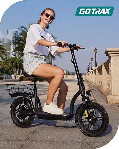 Miniatura 8 de Gotrax Scooter eléctrico con asiento para adulto, rango máximo de 16-25 millas, potencia de 15.5-20 mph por motor de 350 W-500 W, cómodo neumático