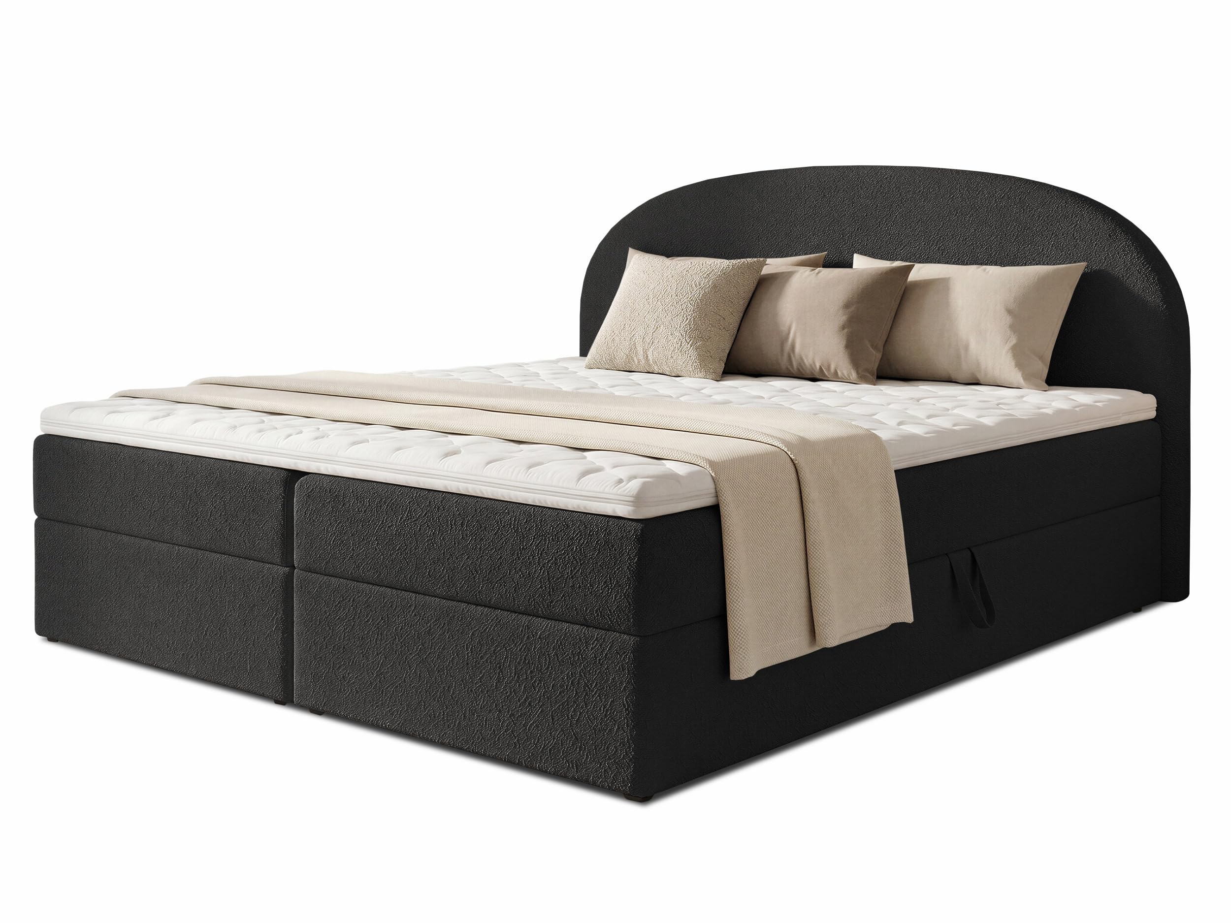 Sofnet Boxspringbett Cloud mit 2 Bettkästen, Doppelbett mit Bonell-Matratze und Topper, Polsterbett in weichem Bouclé-Stoff, Bett, Bettgestell für Schlafzimmer (Schwarz (Coral 60), 180 x 200 cm)