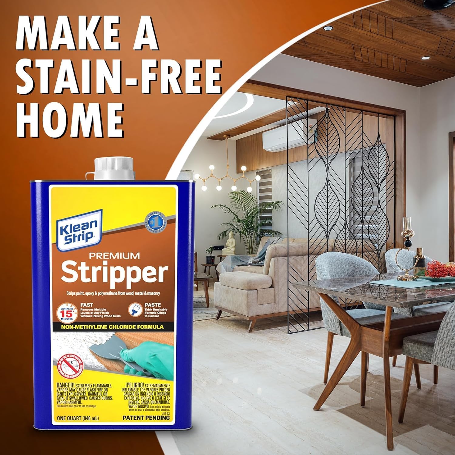 Paint & Varnish Remover Klean Strip Premium Stripper– Fast-Acting Stripper for Epoxy, Polyurethane, Wood, Metal & Masonry – Includes Protective Omni Depot Gloves – 1 QT