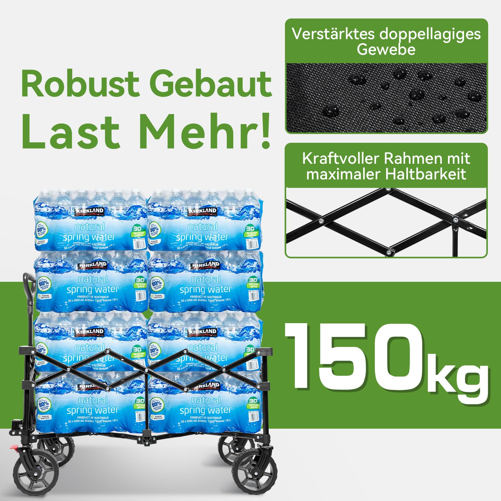 HIKENTURE - Carrellino pieghevole da 135 l, carrello pieghevole per spiaggia, campeggio, shopping, trasportabile a mano, portata 150 kg