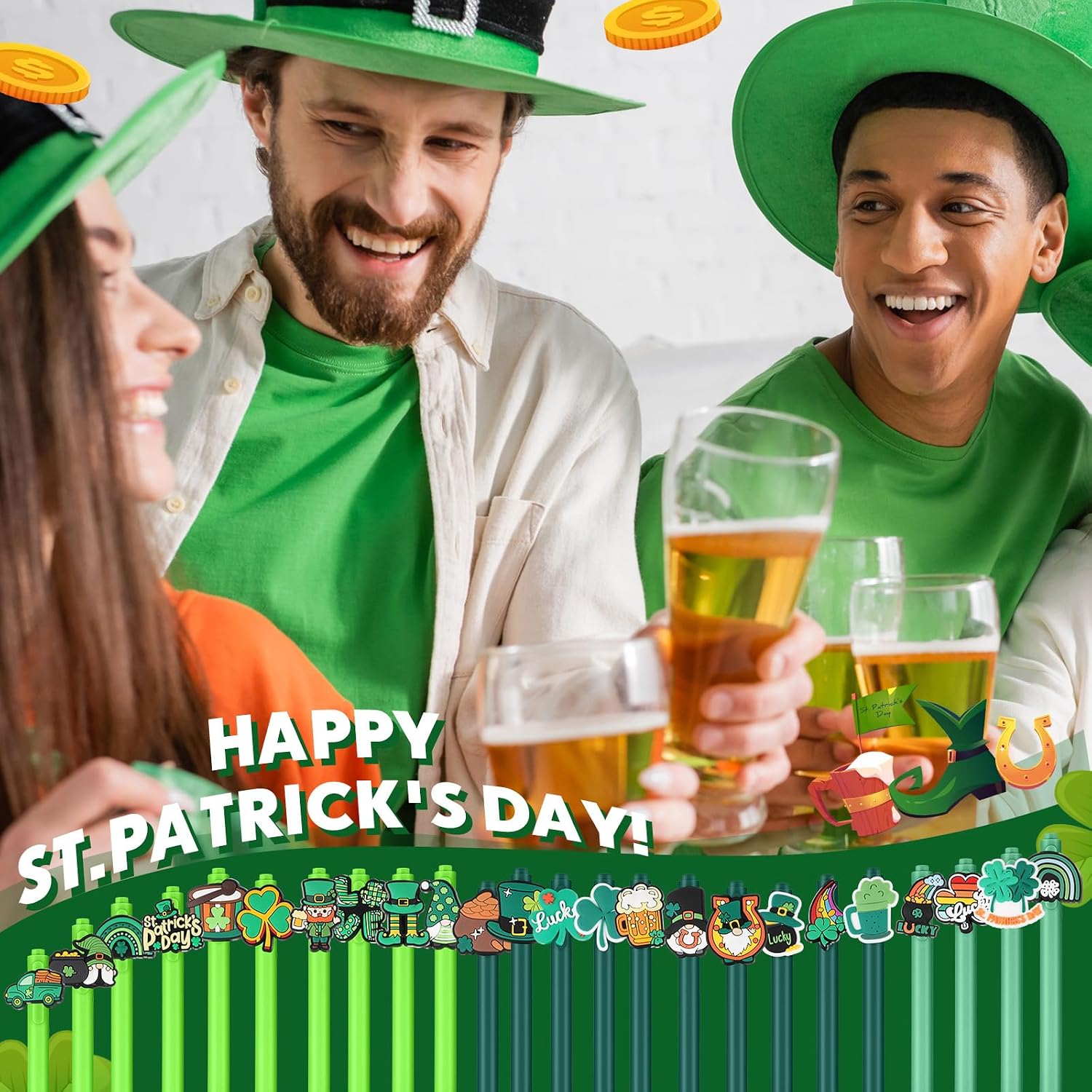 Engrowtic 24 Pcs St. Patrick's Day Funny Pens Bulk, Retractable Black Ink image 4