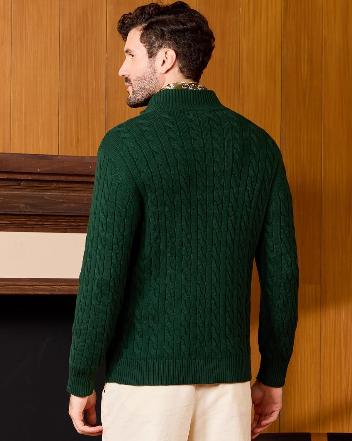 Kallspin Men's Quarter Zip Sweater Pullover Pure Cotton Cable Knit Long Sleeve Business Casual Knitwear - Image 3