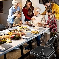 Vista 10 de VINGLI Paquete de 10 sillas plegables negras con asientos acolchados, marco de metal con asiento y respaldo de piel sintética, capacidad de 350