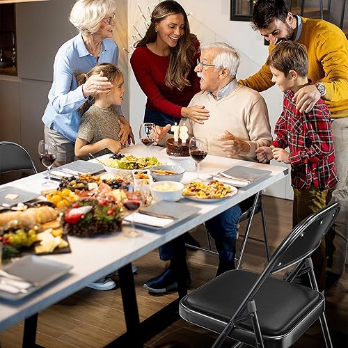 Miniatura 2 de VINGLI 1 paquete de sillas plegables con asientos acolchados, estructura metálica con asiento y respaldo de cuero sintético, capacidad de 350