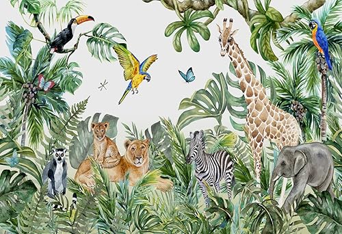 Miniatura 2 de Papel tapiz de safari para niños con animales, mural de pared de selva, acuarela, animales, para guardería, decoración de habitación de niños (no se