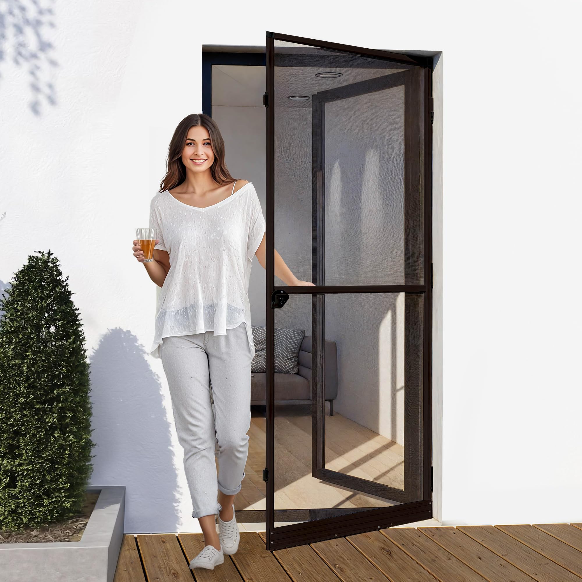 Moustiquaire porte alu 80x200 cadre anthracite brun et fibre de verre