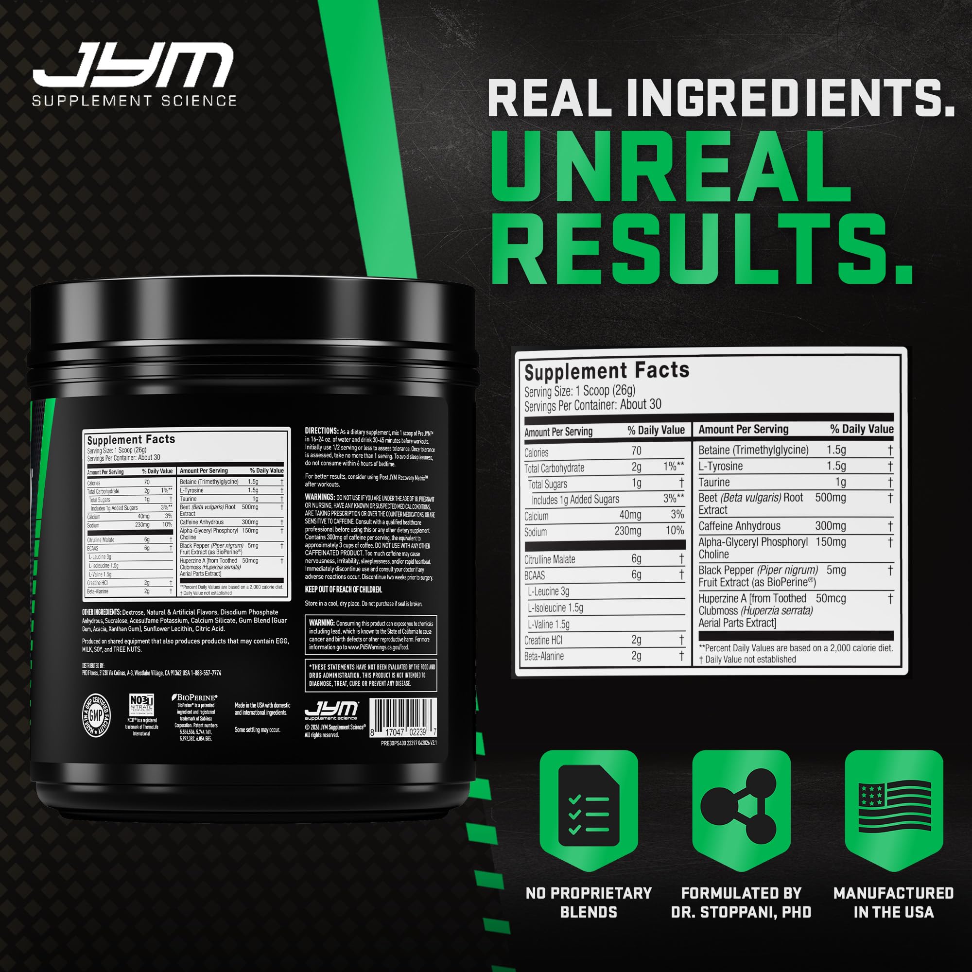 JYM Pre Workout, Pineapple Strawberry - Creatine HCI, Caffeine - 27.5 Oz — Amazon image 4