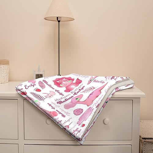 Miniatura 7 de Manta personalizada con nombre de bebé, dinosaurios, regalo para niños pequeños, franela suave, manta personalizada para bebés y niñas, manta cómoda