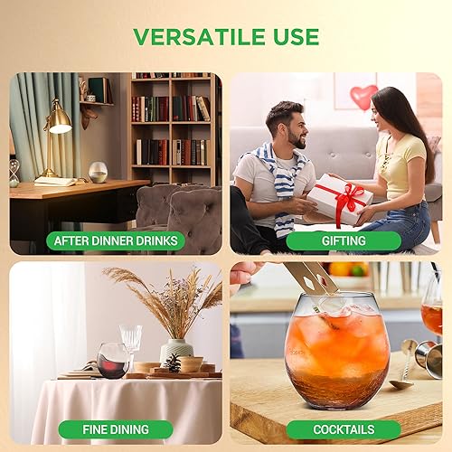 Miniatura 4 de NutriChef 8 copas de vino sin tallo de 15 onzas, copas sopladas a mano para el hogar, bar y restaurante, aptas para lavavajillas, juego de regalo