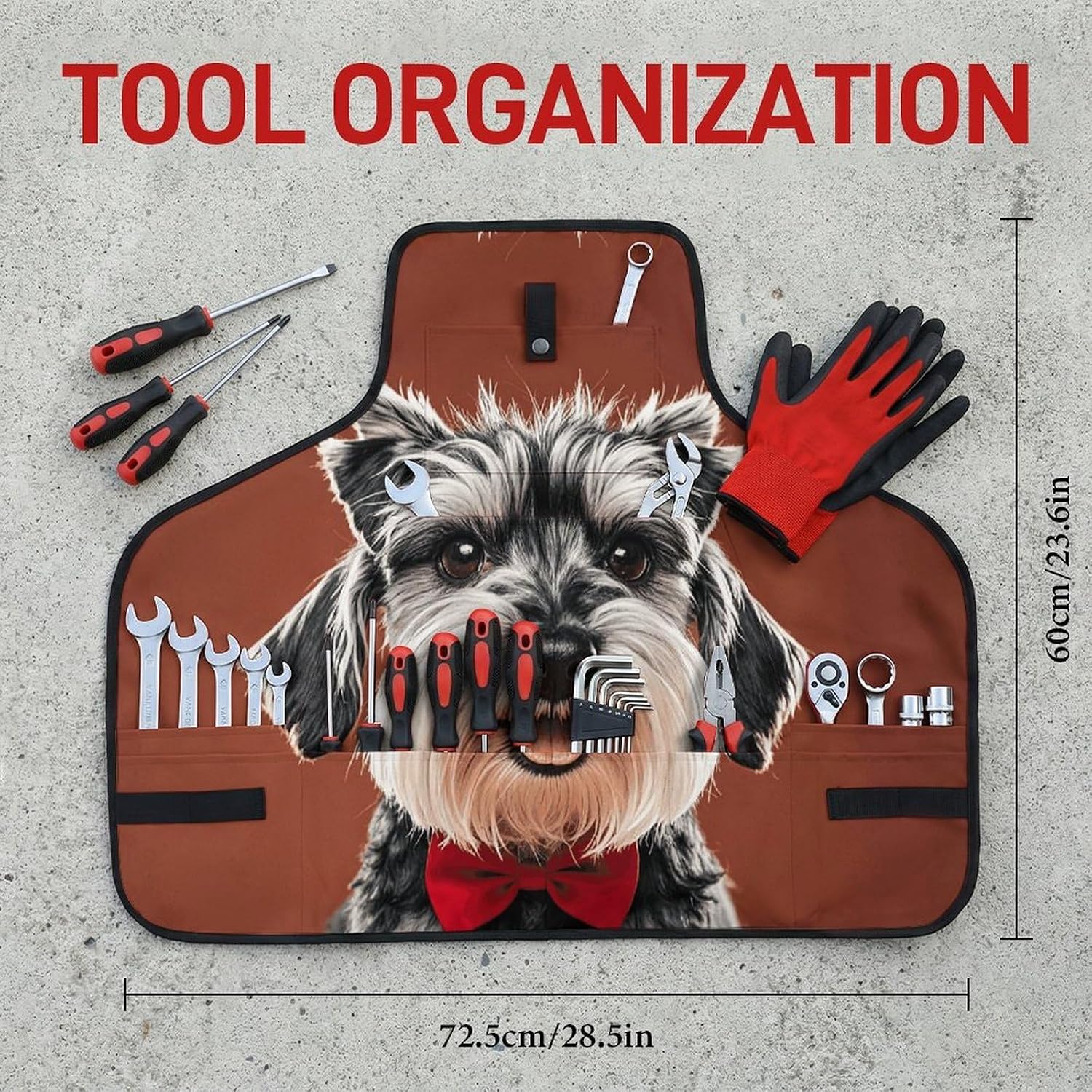 Oil Cute Schnauzer Dogs Work Apron with Pockets, Adjustable Tool Bag for Women, Welder Aprons for Men, Workshop Apron, Tool Storage Bags for Woodworker, Blacksmith, 28.5" X 23.6" image 2