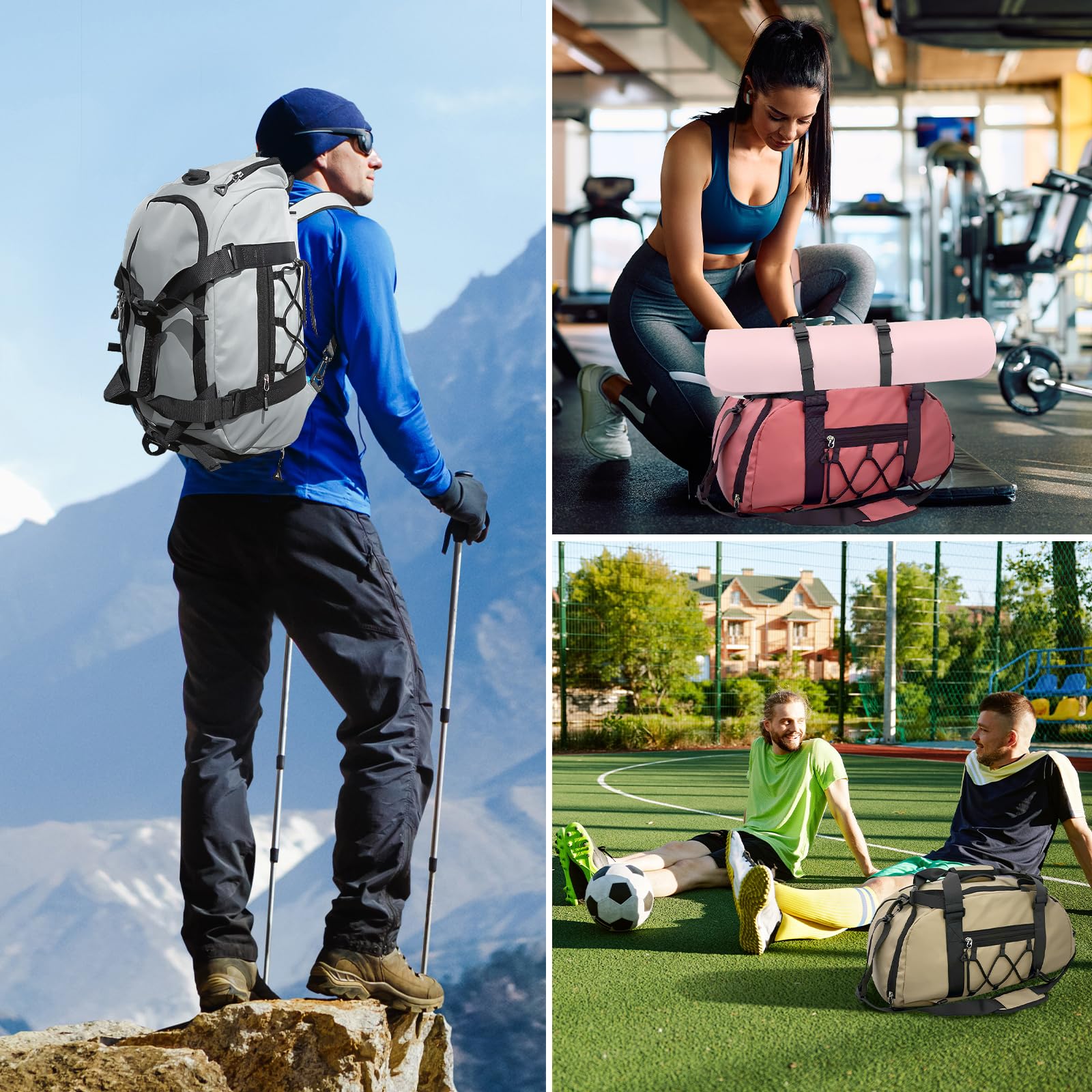 Borsone Palestra Impermeabili da 30L per Donna, con Porta Scarpe e Tasca Umida, Borse Sportive Leggere, Borsa da Viaggio Multitasca per Weekender, Adatto per Nuoto Yoga Basket, Rosa