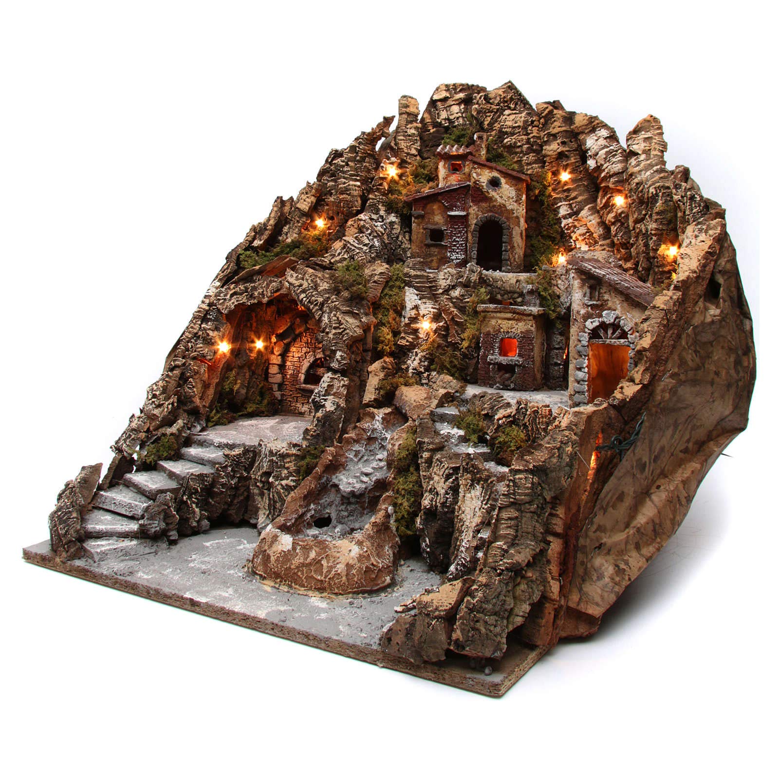 Holyart Presepe Napoletano: Paese per presepe napoletano con forno ad illuminazione ruscello in movimento 55X60X60 cm