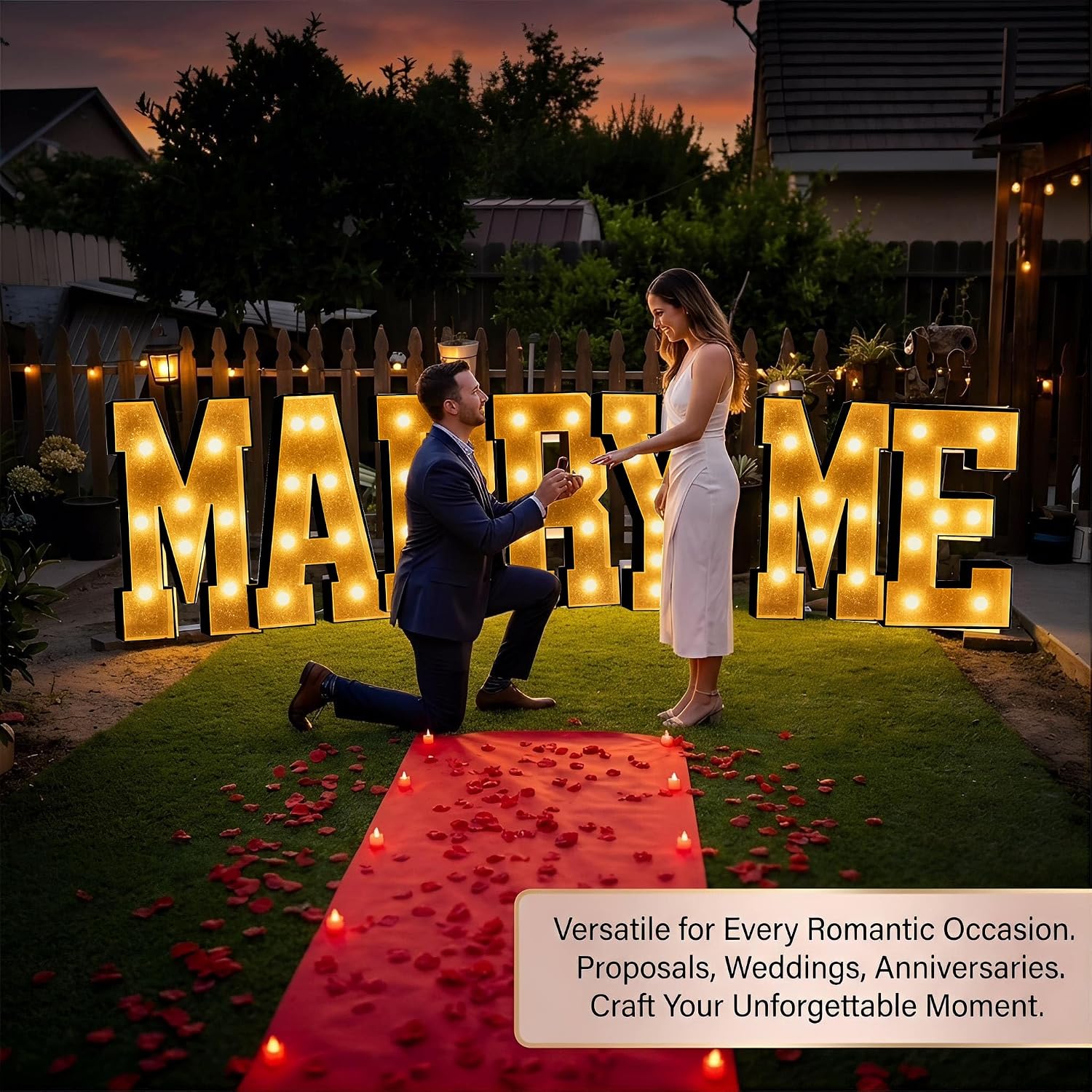 7-piece set of 3FT4FT black gold glitter 【 MARRY ME 】 giant white letter light, decoration for proposal parties, weddings, Valentine's Day, unforgettable surprise for proposal parties, suitable for indoor and outdoor party decoration, high-end luxury decoration (3FT)