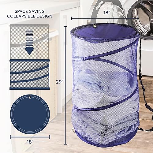 Miniatura 3 de Maypes Cesta plegable de malla de alambre, azul marino, duradera, flexible, ligera, portátil, 18 pulgadas de ancho x 29 pulgadas de alto