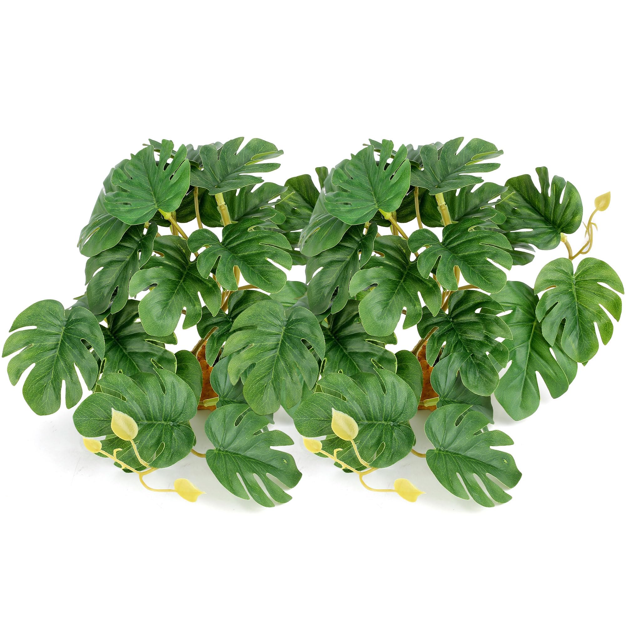 Filhome 2Pcs Reptile Plants for Terrarium, Amphibian Habitat Decor Plant, Snake Tank Accessories, Artificial Plants for Gecko Lizard Chameleon Tortoise with Base - Fake Monstera