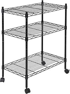 HANGKAI Heavy Duty 3-Shelf Shelving with Wheels, Adjustable Rack Unit, Steel Organizer Wire Rack, 24Lx13.9Wx31.2H, Black