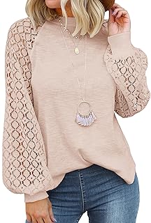 Sponsored You’re seeing this ad based on the product’s relevance to your search query.Learn more about this advertisement Zeagoo Women's Elegant Blouse Long Sleeve Crew Neck T Shirt Raglan Lace Sleeve Tops Casual Blouses Shirt Autumn Tunic Top