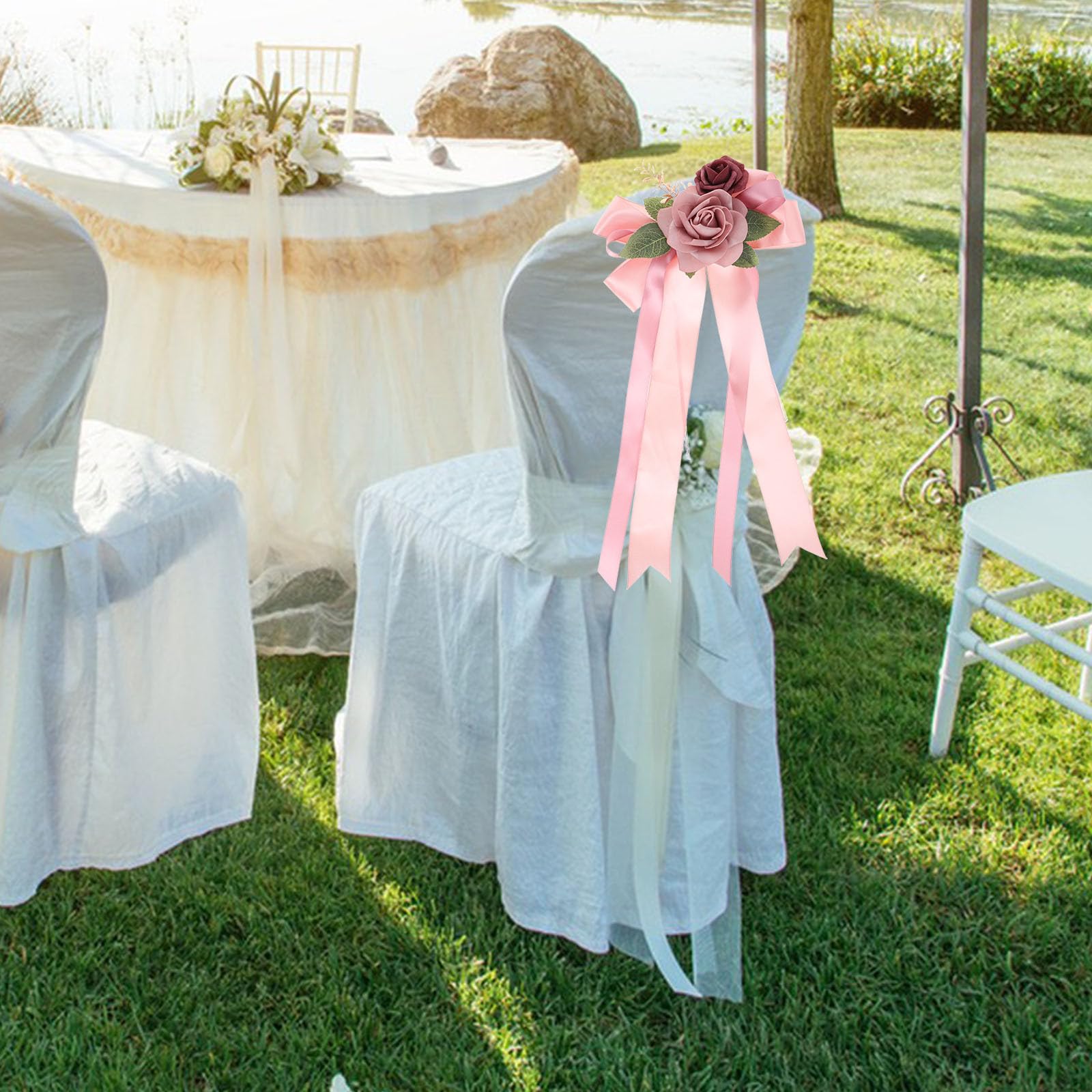 Décoration Voiture de Mariage Fleurie Artificielle en Soie Rose, Accessoire Rétro pour Rétroviseur et Poignée de Porte, Fleurs Décoratives Polyvalentes pour Mariage et Réception,