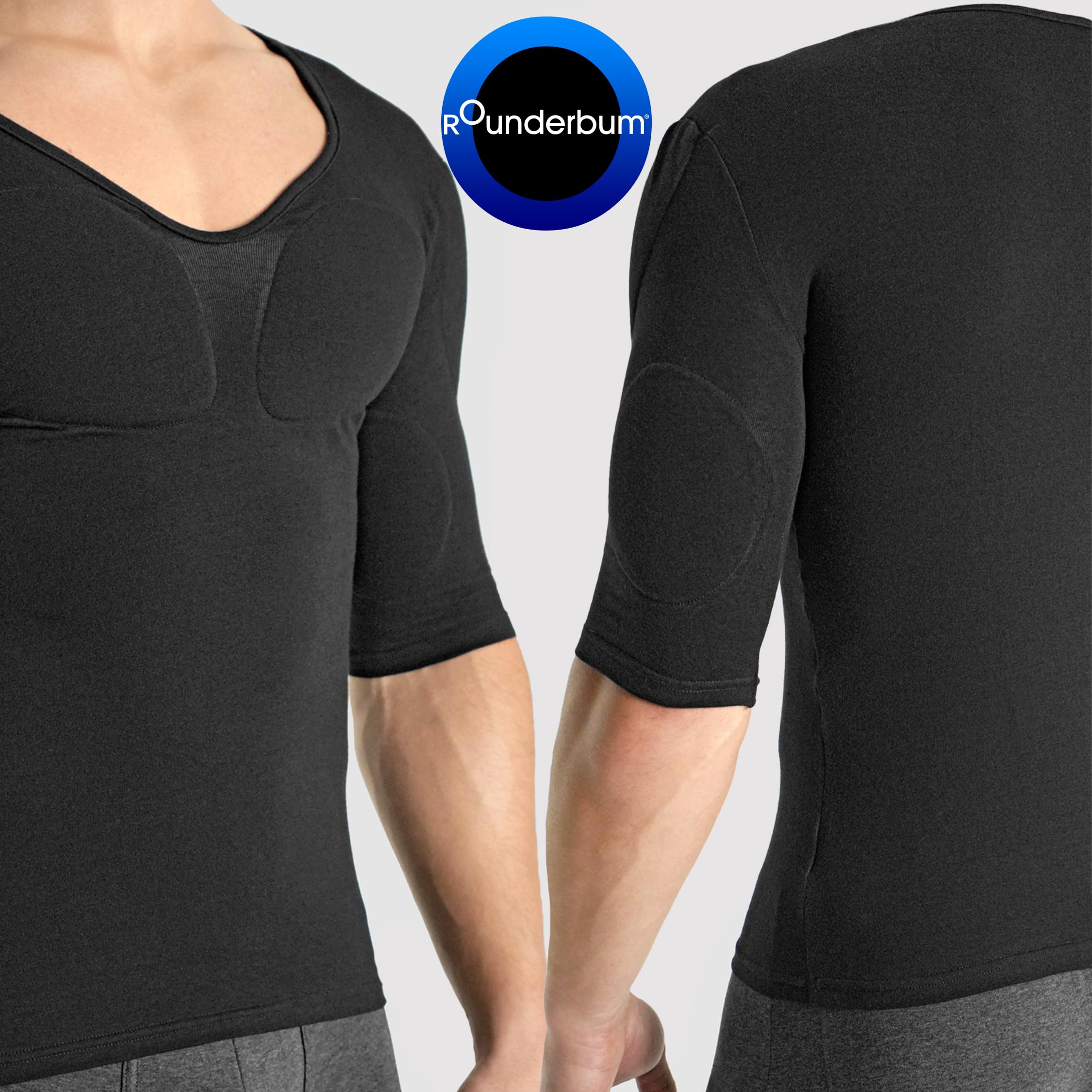Rounderbum | Maglietta muscolare imbottita da uomo | Intimo Shapewear - Camicie muscolari sotto abbigliamento per uomo, Camicia muscolare imbottita nera, M