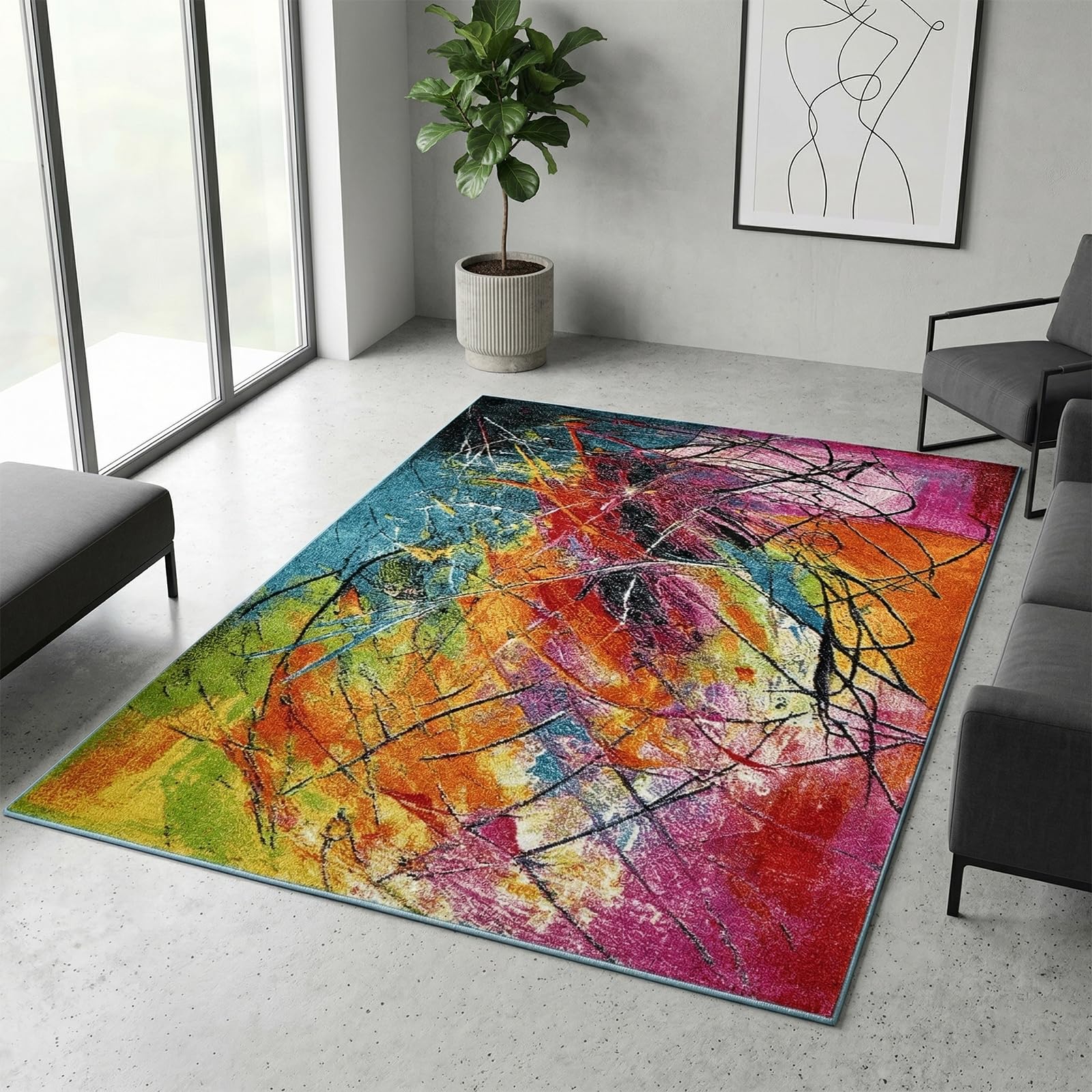 RR Rugs Multi-Colour Collection Rug – Large Washable Non-slip Carpet for living Room, Bedroom, Lounge Dining, Kitchen Thick Soft Modern Indoor Floor Rugs (Design 1, 120x170 cm)