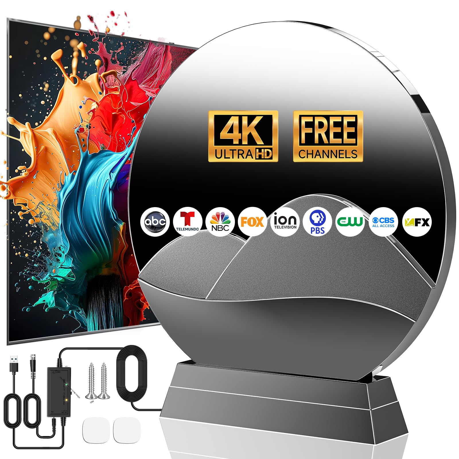 Antenna TV 2026 per interni, portata oltre 3600 miglia, antenna digitale per Smart TV per interni ed esterni, antenna HDTV per canali locali con amplificatore di segnale amplificato, supporta