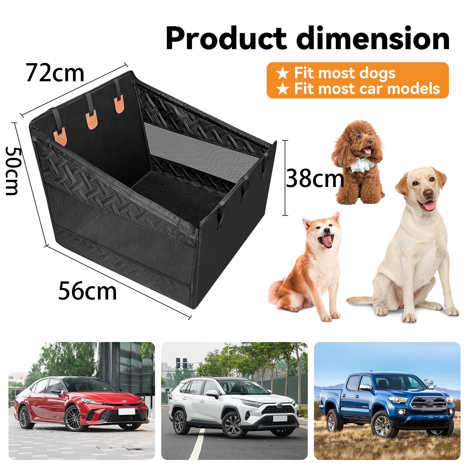 Asiento para Perros, Apto para Perros Grandes y medianos, Plegable, Lavable, Impermeable, Reforzado con Ventanas de Malla, Cinturones de Seguridad,Compatible con Todos los vehículos