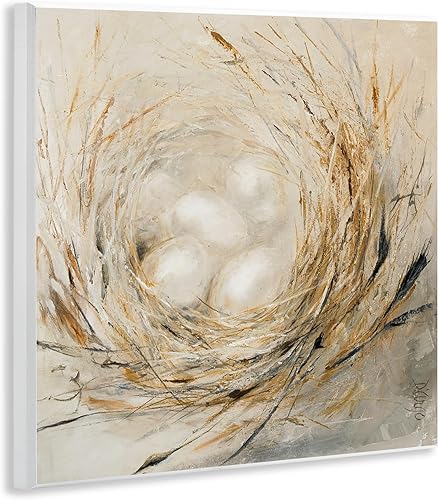 Miniatura 3 de Stupell Industries Abstract Placa de pared con diseño de nido de huevos y pájaros para bebé, 12 x 12 pulgadas, color beige